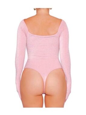 naked wardrobe NEWPink Scoop-Back Long Sleeve Bodysuit